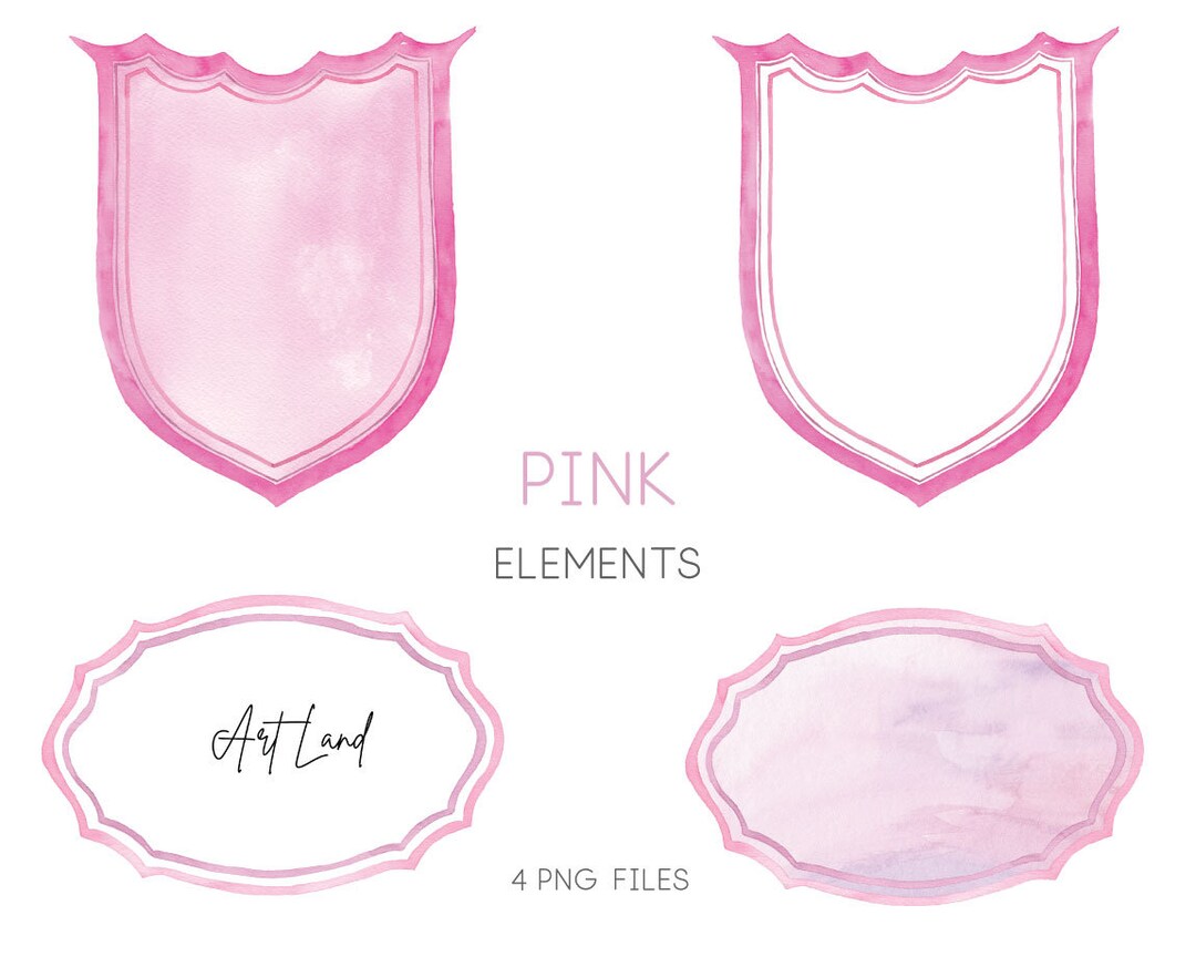 Watercolor Pink Crest Border Clipart: 4 Hand-painted Princess Elements ...