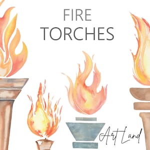 Watercolor Fire Torch clipart, Hand painted watercolour digital fire, Torch clipart, watercolor flames,fire illustration, PNG