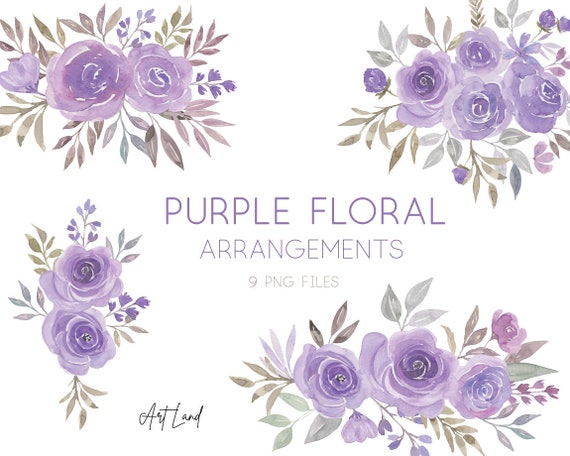 Acuarela Floral Clipart Púrpura Lila Rosas Ramo Flor Acuarela - Etsy México