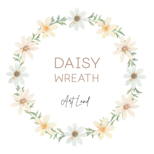 Aquarel Daisy Wreath-clipart – 1 handgeschilderde bloemenlijst png voor doe-het-zelf lenteambachten, uitnodigingen, kaarten, gratis commercieel gebruik