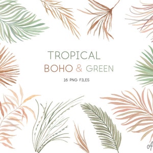 Watercolor Boho Tropical Clipart, Tropical Leaves Greenery, Watercolour ...