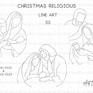 Arte de linha desenhada à mão, Arte de linha religiosa Natal 3, Arte de linha Natividade, Download digital de clip art, Uso comercial gratuito, PNG e SVG