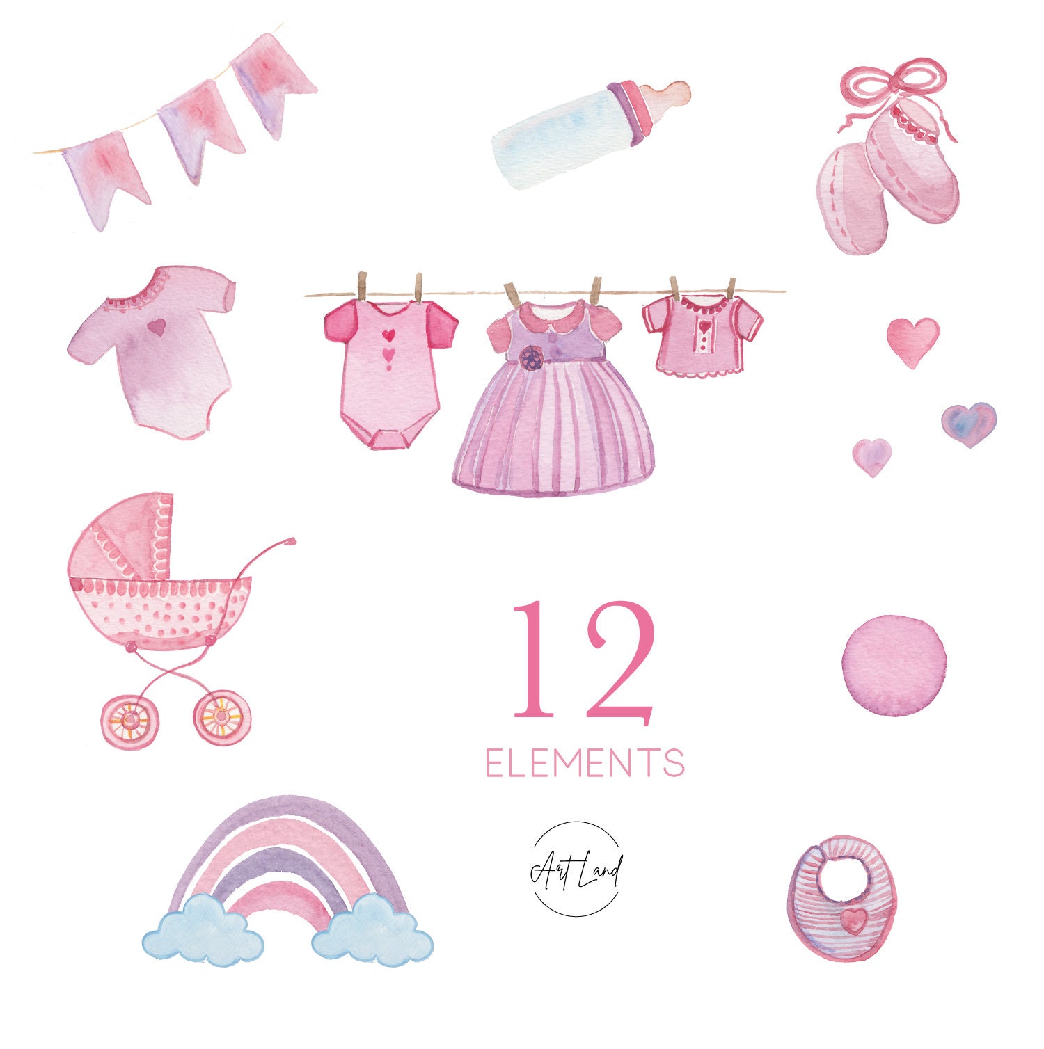 Watercolor Baby Girl Clipart Set – 12 Hand-painted Pngs With Carriage ...