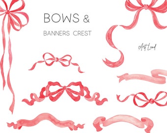 Red Watercolor Ribbon  Bows Clipart- Hand Painted Ribbon PNG for Christmas and Valentine's Day