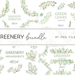 Watercolor Greenery Bundle, Green Leaves Branches Greenery, Watercolor foliage clip art, Hand painted Watercolour Clipart Frames, PNG