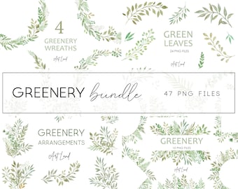 Watercolor Greenery Bundle, Green Leaves Branches Greenery, Watercolor foliage clip art, Hand painted Watercolour Clipart Frames, PNG