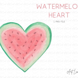 Aquarell Wassermelone Herz PNG, Handgemalte Sommer Frucht Clipart, Niedliche Wassermelone Herz Illustration für Karten, Einladungen