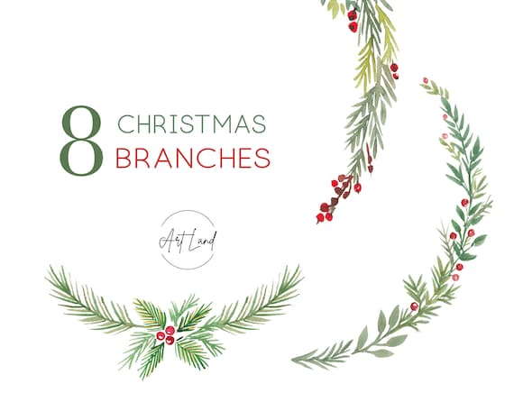 Aquarell Weihnachtszweig Clipart - handgemalte PNGs für DIY Urlaub Basteln, freie kommerzielle Nutzung