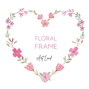 Clip art de marco de corazón floral, marco floral, clipart de amor floral, clipart de acuarela pintada a mano, marco de clipart de acuarela, PNG