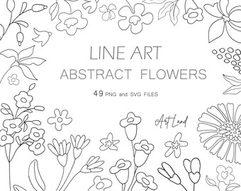 Clipart Floral Line Art: 49 Flores Desenhadas à Mão (PNG, SVG, Download Digital, Uso Comercial Gratuito)