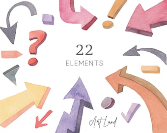 Watercolor School Elements Clipart – 22 Hand-Painted PNGs with Arrows, Chalkboard, Supplies for DIY Projects, Free Commercial Use