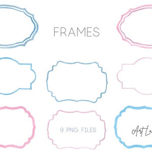 Watercolor Frames, Digital Clipart- Frames  Clipart, Clip art baby shower invitation , Hand painted Watercolour Clipart, Clip Art, PNG