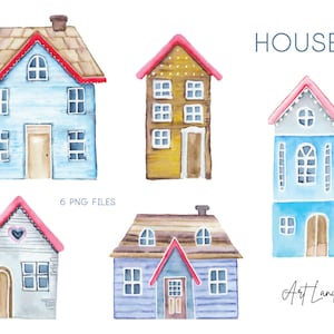 Watercolor Houses Clipart, Watercolor Houses Clip Art, Watercolour Clip Art Digital Download Free Commercial Use, PNG