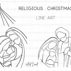 Ręcznie rysowana linia sztuki, linia sztuki religijnej Boże Narodzenie, linia sztuki Narodzenia, Clip Art Digital Download, Bezpłatne wykorzystanie komercyjne, PNG i SVG