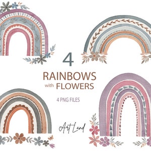 Watercolor Boho Rainbow Clipart Set – 4 Hand-Painted PNGs for DIY Nursery Decor, Wall Art, Invitations, Free Commercial Use