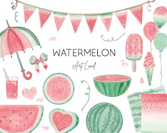 Watercolor Watermelon Clip Art, Hand painted Watermelon Watercolour Clipart, Watermelon set Clipart, Background Watermelon, Clip Art, PNG