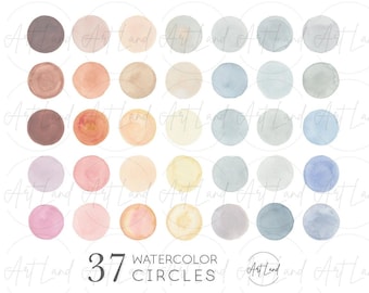 Watercolor Circles Clipart – 37 Hand-Painted Watercolor Splash Icons for Instagram Highlights, Blog Branding, Instant Download PNG