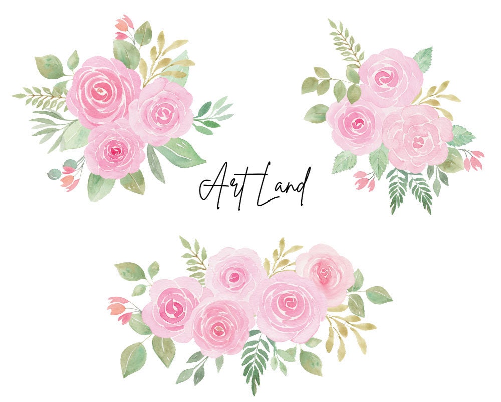 Watercolor Floral Clipart Pink Roses Bouquet Flower, Watercolour Clip ...
