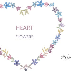 Watercolor Floral Heart Frame Clipart - 1 Hand-Painted Flower Wreath PNG for Weddings, Invitations & Romantic Designs, Free Commercial Use