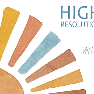 Watercolor Sunset Clipart: Hand Painted Retro Sun (PNG, Digital Download, Free Commercial Use) image 2