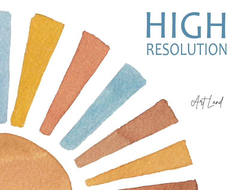 Watercolor Sunset Clipart: Hand Painted Retro Sun (PNG, Digital Download, Free Commercial Use) image 2