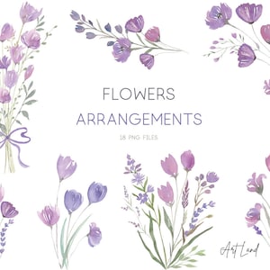 Watercolor Purple Wildflowers Arrangement clipart, Botanical floral, Wildflowers Bouquets ClipArt Digital Download, Free Commercial Use, PNG