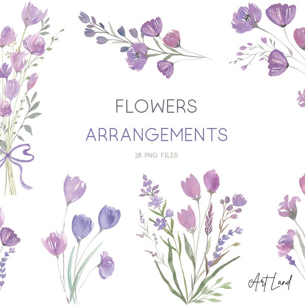 Watercolor Purple Wildflowers Arrangement clipart, Botanical floral, Wildflowers Bouquets ClipArt Digital Download, Free Commercial Use, PNG