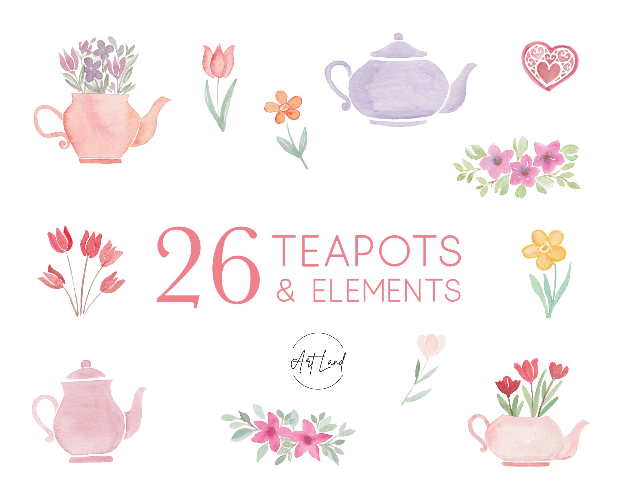 Watercolor Teapot Clipart Watercolor Tea Pot Clip Art Etsy