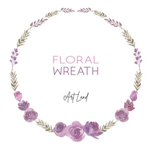Watercolor Mauve Roses Wreath Clipart – 1 Hand-Painted Purple Floral Frame PNG for DIY Crafts, Wedding Decor, Free Commercial Use