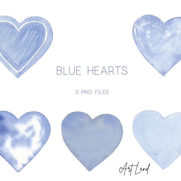 Heart Clip Art, Blue Heart, Love Clipart, Hand painted Watercolour Clipart,  Baby shower Clip Art, Watercolor Clipart, PNG