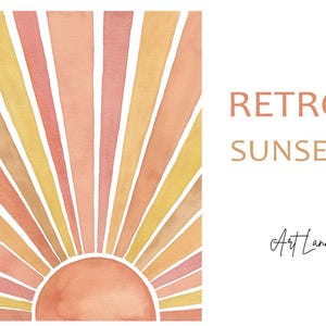 Watercolor Retro Sun Clipart: Hand-Painted Vintage Sunset Illustration (PNG, Digital Download, Free Commercial Use)