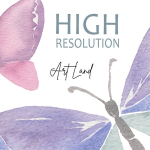 May include: Two watercolor butterflies, one pink and one purple and green, with the text "HIGH RESOLUTION Art Land" in the background.