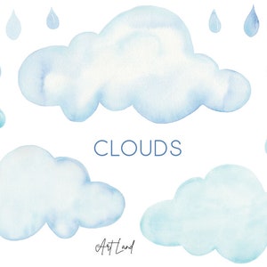 Wolk aquarel illustraties set, handgeschilderde wolken regendruppel aquarel clipart, aquarel set clipart, illustraties, png