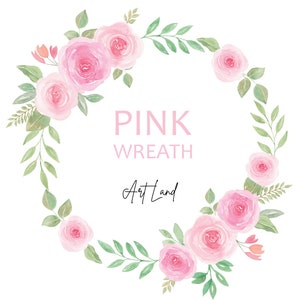 Pink Roses Wreath Clipart – 1 Hand-Painted Watercolor Floral Frame, Romantic Flower Wreath Illustration, Wedding Invitation Digital Download