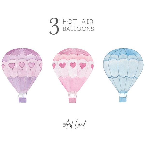 Watercolor Hot Air Balloon Clipart, Watercolor Balloon Clip Art, Watercolour Clip Art Digital Download Free Commercial Use, PNG