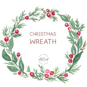 Watercolor Christmas Wreath Clipart – 1 Hand-Painted Winter Holiday PNG for DIY Cards, Decor, Free Commercial Use