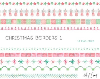 Watercolor Christmas Borders Clipart: Hand-Painted Holiday PNGs (Digital Download)