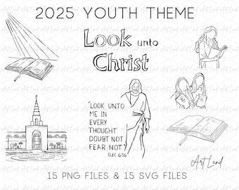 2025 Youth Theme Clipart: "Look Unto Christ" Line Art (SVG & PNG)