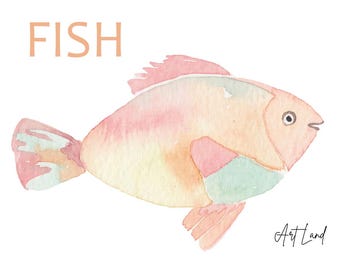 Watercolor Fish Clip Art: Hand-Painted Sea Life (PNG Digital Download)