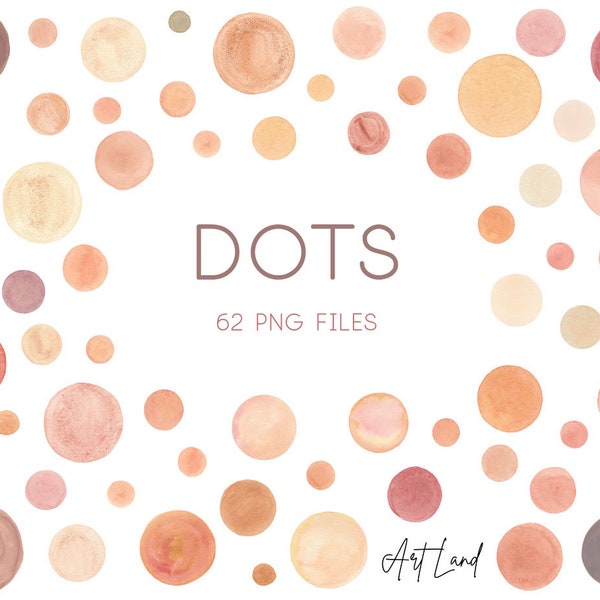 Watercolor Dots Clipart, Hand Painted, Boho Circles clipart, Boho Dots, Instant Download, Dots Clipart PNG