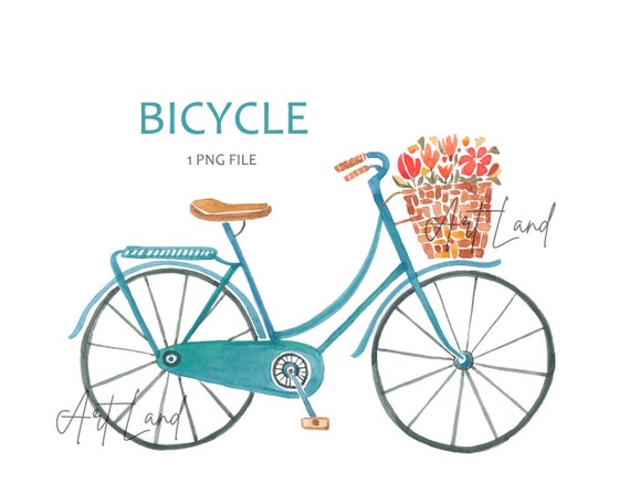 Watercolor Turquoise Bicycle Clipart – 1 Hand-Painted Blue-Green Bike PNG for Spring DIY Crafts, Invitations, Free Commercial Use
