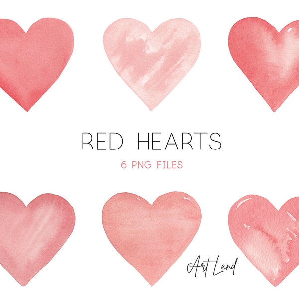 Heart Clip Art, Read Heart, Love Clipart, Hand painted Watercolour Clipart, Love Red Heart, Valentines Clip Art, Watercolor Clipart, PNG