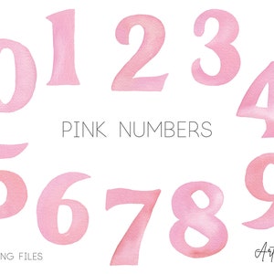 Watercolor Numbers, Nursery Digital Clipart- Pink Numbers Clipart, Clip art Baby Milestone , Hand painted Watercolour Clipart, Clip Art, PNG