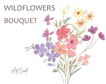 Watercolor Wildflowers Bouquet Clipart: Floral Arrangement (Digital Download)