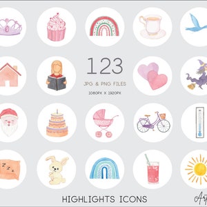 Instagram story highlight Icons, Instagram Story Covers Clipart, Watercolor Icons, blog branding, Hand painted Watercolor