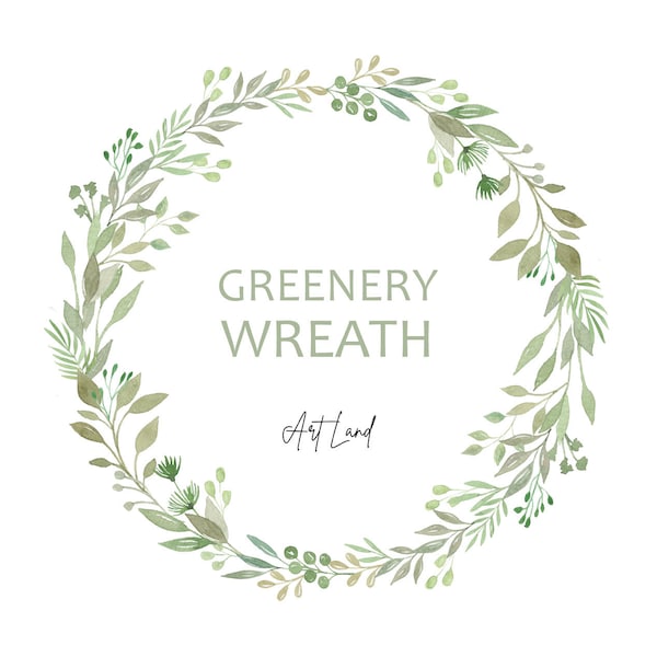 Greenery wreath clipart, Watercolor clip art wreath, foliage clip art, Hand painted Watercolour Clipart, Watercolor Clipart Frame, PNG