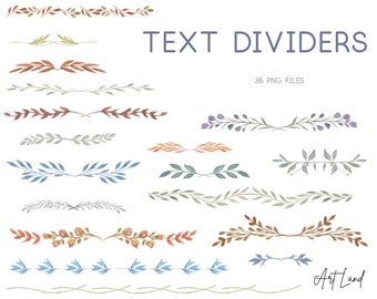 Watercolor Text Dividers Clipart: 36 Hand-Painted Floral Border (PNG, Digital Download, Free Commercial Use)