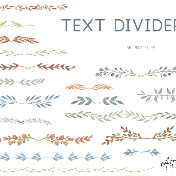 Watercolor Text Dividers Clipart,  Border clipart, Watercolour Clip Art Digital Download Free Commercial Use PNG, Hand made Text Dividers