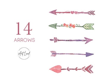 Aquarel pijlen clipart – 14 handgeschilderde tribal pijl png's voor DIY Crafts, boho designs, scrapbooking, gratis commercieel gebruik