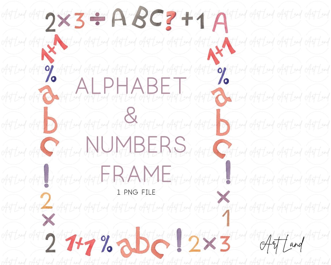 Watercolor Alphabet Numbers Frame Clipart: Hand-painted Classroom Decor ...